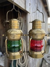Pair Vintage Nautical Ship Lanterns Brass Finish Antique Maritime Boat Oil Lamps picture
