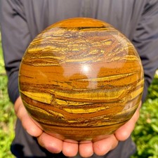 3.96LB Natural Large Gold Tiger’s Eye Stone Quartz Crystal Sphere Specimen Reik picture