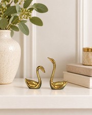 Vintage PENCO Brass Swan Figurines Pair Miniature Birds Made in Taiwan 3.5