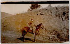 c1909 Man Riding Horse on Rural Trail RPPC Postcard Scenic Outdoor View picture