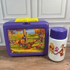Vintage 1990's Thermos Winnie the Pooh Lunch Box Kids Purple Disney Tigger Set picture