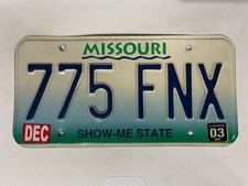 2003 Missouri License Plate 03 December 775 FNX picture