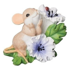 ✤ New CHARMING TAILS Mouse Figurine THINKING OF YOU Morning Glory Purple Flower picture