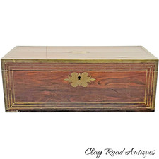 ANTIQUE campaign brass inlay rosewood lap desk 1800s Edwardian box tic picture