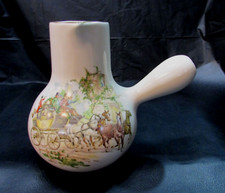England Stagecoach Horses Scene Vintage 5x6 Pottery Unusual Pitcher Jug w Handle picture