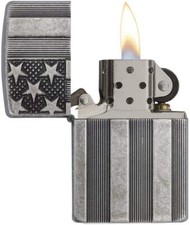 Zippo 28974 Armor American Flag Antique Silver Plate picture