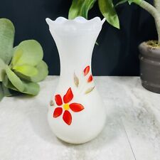 Vintage Bartlett Collins Vase White Glass Hand Painted Red Gold Flowers picture