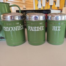 Vintage Green French Enamel Canister Set & Casserole Pot & Pitcher & Creamer picture