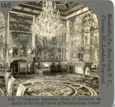 FRANCE, Royal Palace of Fontainbeau, Reception Room-Keystone 1920's 400 Set #140 picture