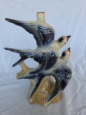 Barsottini Italian Ceramic Decanter Two Blue Swallows Bird Figurine Vase 1969 picture