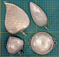 VINTAGE B.W. BUENILUM HAMMERED ALUMINUM 4 PC LOT LEAF DISH BOWL CASTLE LOGO MCM picture