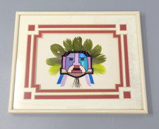 Jesse T. Hummingbird Framed Mask #1699 Pheasant Feathers Cherokee Native Art picture