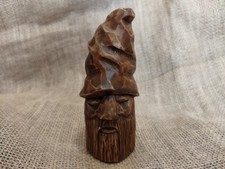 Primitive Wooden Gnome Statue, Hand Carved Folk Art Elf, Rustic Decor picture
