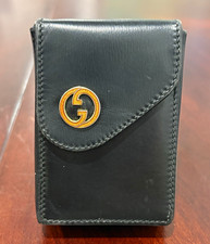 Authentic Vintage Gucci Black Leather Cigarette Case with Tortoiseshell GG Logo picture
