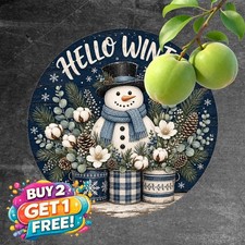 Winter Welcome Snowman Pine Wreath Metal Sign Vintage Festive Decor Tin Plaque picture