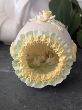 Vintage Easter Sugar Egg Diorama Bunny Rabbit Flowers MCM Holiday Kitschy Easter picture