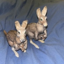 Pair Vintage Kangaroo & Joey Real Fur Taxidermy Figurine Glass Eyes 5”tall picture
