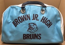 Awesome Vintage Vinyl Brown Junior High School Bruins Duffle Gym Bag Zipper picture