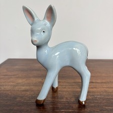 Vintage Ceramic Standing Fawn,  Doe, Deer  Figurine, Light Blue Hand-painted picture