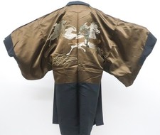 Japanese Antique Haori Jacket-Kimono Men's Hige tsumugi Bushi Crest 250y EB-319 picture