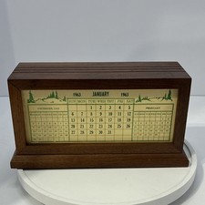 Vintage Wood Desktop Perpetual Calendar w/ Removable Month & Date Cards 1960s picture