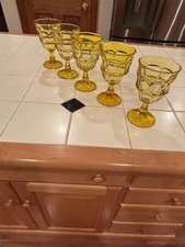 Set Of 5 Vintage Libbey Glass ASHBURTON 10 oz Gold/Amber Goblets Perfect Cond picture