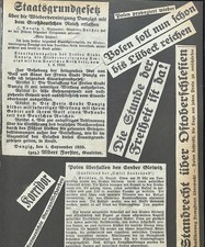 1939 News clipping Staatsgrundgeseẗz detailing reunification Danzig & German picture