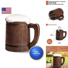 HOZPROM 20 oz Handmade Root Beer Stein Metal Tankard Viking Wood Cup picture