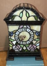 Stained glass 10.5” mantle clock Lamp Lights Up Tiffany style Flowers Ambient picture