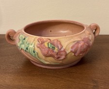 Vintage Roseville 336-5 Pink Poppy Handled Planter Bowl Vase picture