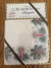 NIB Vtg Baumgartens Rice Paper Silk Effect Christmas Holly Candles Print picture
