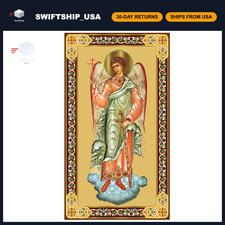 Guardian Angel Icon with Sword & Cross - Gold Foil Orthodox Catholic Decor, 4.75 picture