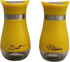 Salt & Pepper Shaker Set Glass w Labels 4.42oz BPA-Free Stainless Tops picture