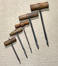 Vintage Wood T-Handle Gimlet Boring Bit Drill Bit Woodworking Tool LOT OF 5 picture