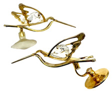 Vintage 24K Gold Plated Austrian Crystal Standing Hummingbird Figurines picture