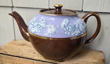 SADLER Vintage Staffordshire England Brown Blue with Gold Trim Teapot picture