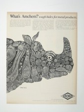 Vintage Amchem Print Ad Rhino Illustration by Samuel Maitin 1960s Wall Decor picture