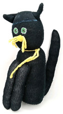 Vintage 1970s Black Cat With Green Eyes Halloween Sock Doll picture
