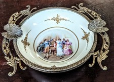 19thC French Sevres Style Porcelain Ormolu Gilt Bronze Bowl Artist Signed  6