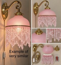 Vintage Spiegel Pink Beaded Glass Wall Lamp NOS Hollywood Re Original Box Taiwan picture