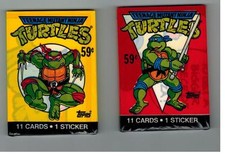 2 CELLO PACK LOT TEENAGE MUTANT NINJA TURTLES CARTOON 1989 TOPPS STICKERS CARDS picture