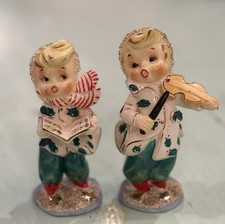 Vintage Pair of Geo Z Lefton 1957 Christmas Holly Kid Carolers Japan AS IS picture