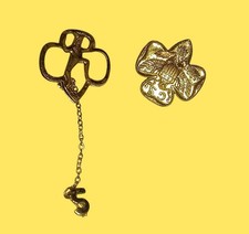Two Vintage Brownie Girl Scout Pins with 5 Year Removeable Dangling Number Pin picture