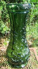 VTG Tall Green Embossed Foxtails Oak Leaf Rustic Textured Glass Vase  16