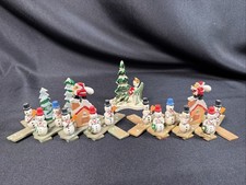 3 Vintage Christmas Wooden Snowmen Santa Trees Wood Miniature Decoration Japan picture