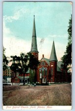 1909 North Adams Massachusetts MA Vintage Postcard First Baptist Church Building picture