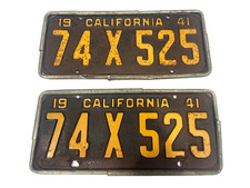 Vintage 1941 CA California License Plates Pair WWII era YOM Read Description picture