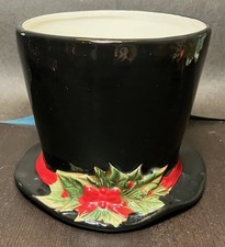 Napco Imports Christmas Holidays Ceramic Top Hat Planter Candle Holder picture