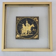 Vintage Damascene Toledo Spain Gold Don Quixote Sancho Panza Engraving Framed picture