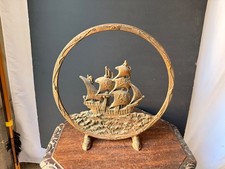 Antique 1920s Cast Iron Galleon Ship Radio Speaker Frame Fireplace Screen 15 in picture